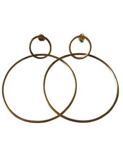 silver jewellery Gold Plated Double Circle Hoop Earrings One Size / Pair - Metallic