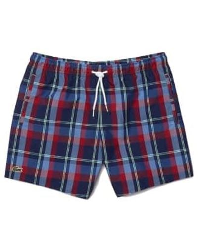 Lacoste Check Print Swimming Trunks And Bordeaux - Blu