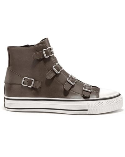 Ash Brown Virgin Leather Trainers - Grey