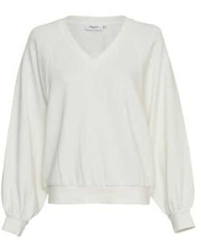 Moss Copenhagen Nelina Ima Q Raglan V Neck Sweatshirt S/m - White