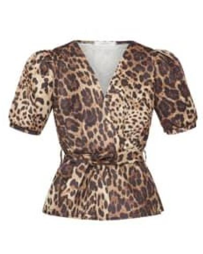 Sisters Point Nasa Puff Sleeve Blouse Leopard Xs - Brown