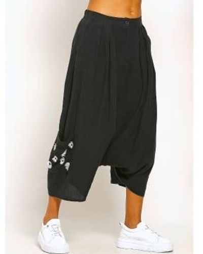New Arrivals Bize Linen Trouser With White Daisies 0 - Black