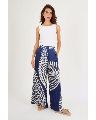 Traffic People Trousers Evie Palazzo Silky Spot Print - Blue