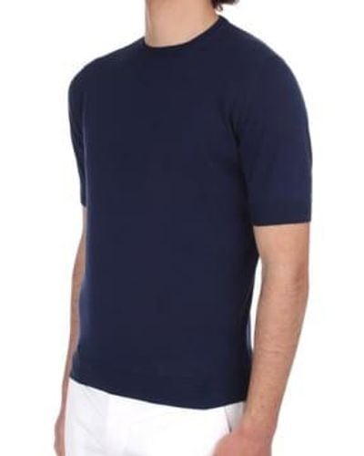 FILIPPO DE LAURENTIIS Dark Lightweight Crepe Cotton Short Sleeve Knitted T Shirt - Blu