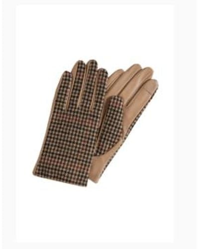 Ichi Leather Gloves Pied De Poule M/l - Brown