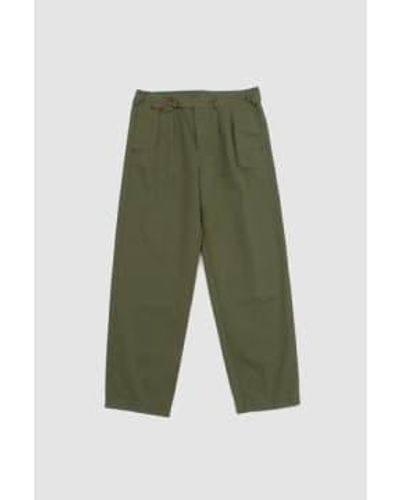 Document Selvedge Cotton Tucked Trousers Khaki M - Green
