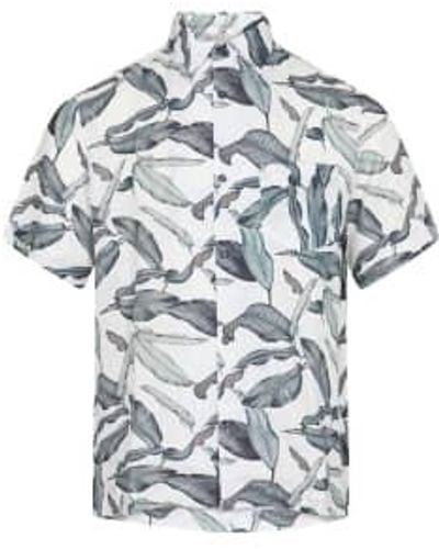 Mos Mosh Navy Print Mens Gallery Blattgedruckter Shirt - Blau