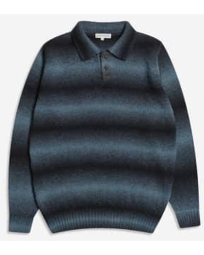 Far Afield Two Tone Kier Long Sleeves Knitted Polo - Blue