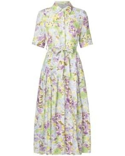 Charlotte Sparre Pleat Shirty Dress Linen Garden - Verde