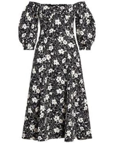 Ralph Lauren Floral multicolore hors la robe en lin à l'épaule - Noir