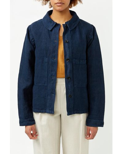 Vetra Navy Weaved Linen Jacket - Blue