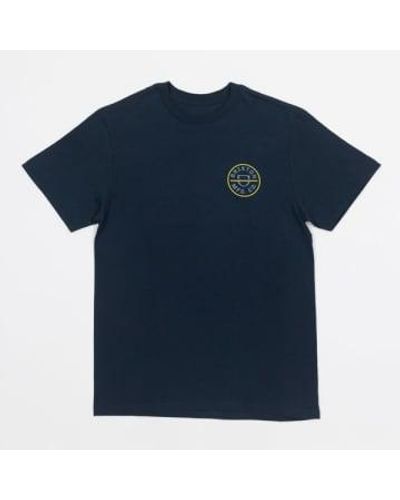Brixton Crest Ii Short Sleeve T Shirt In And Yellow - Blu
