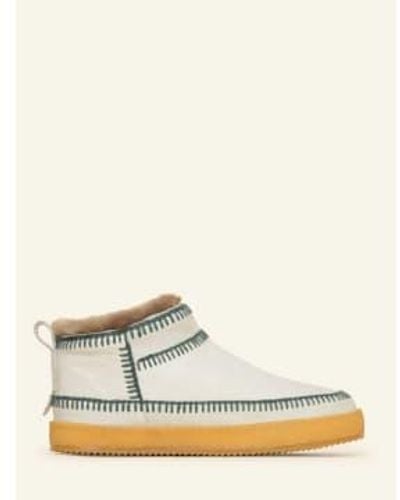 Laidbacklondon Nyuki Low Crochet Ankle Boot Leather Sage - White