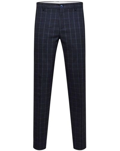 SELECTED Slim Oasis Linen Navy Check TRS - Azul