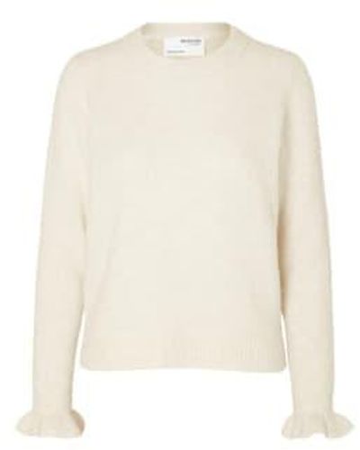 SELECTED Slfsia Sweater With Ruffle Sleeve S - White