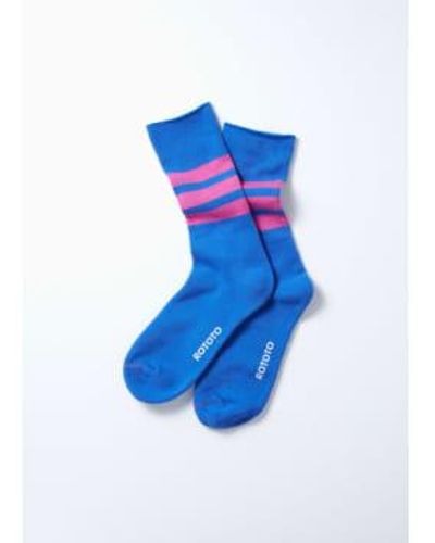 RoToTo /pink Fine Striped Crew Socks M - Blue