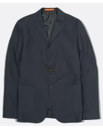 Far Afield Blazer Jacket In Linen Anthracite Gray S - Blue