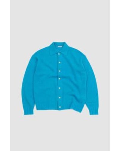 AURALEE Shetland Cashmere Knit Cardigan Turquoise Blue 4