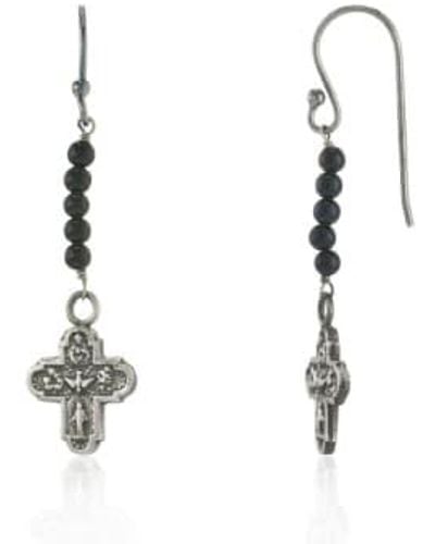WINDOW DRESSING THE SOUL Wdts Tiny Cross And Onyx Drop Earrings Os - Metallic