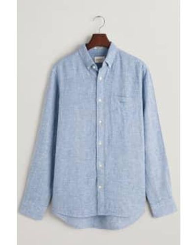 GANT Camisa lino pecho cabello ajuste regular en azul rico 3240067 470