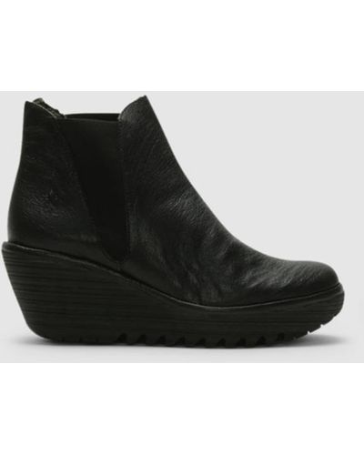 Fly London Woms's Woss Woss Black Leather Boots - Negro