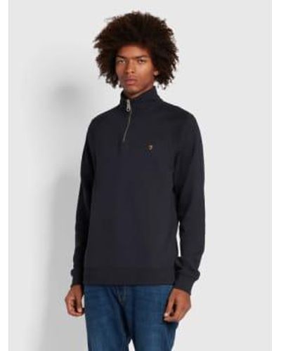 Farah Jim Quarter Zip Sweatshirt In True Navy - Blu