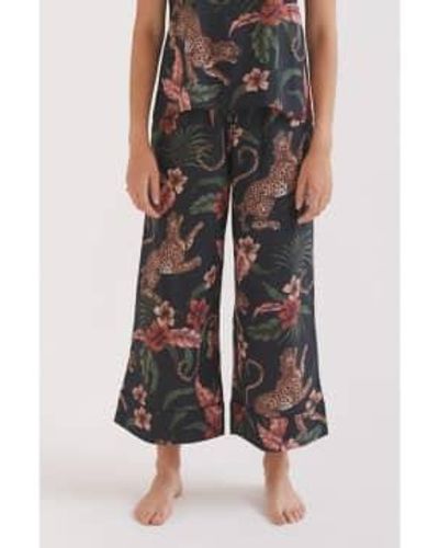 Desmond & Dempsey Soleia Jungle Print Wide Leg Trouser Size: Xs, C M - Black