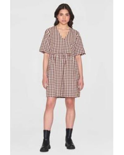 Knowledge Cotton Crossover Check Dress Xs - Red