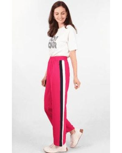 MSH Pantalon large la taille élastique à double ban en rose vif - Rouge