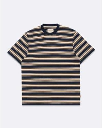 Far Afield Afts279 t-shirt à col rond brighton stripe en fil teint en iris bleu marine - Noir
