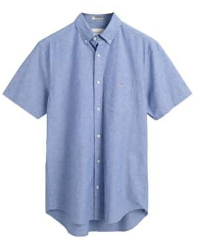 GANT Regular Fit Cotton Linen Short Sleeve Shirt - Blue