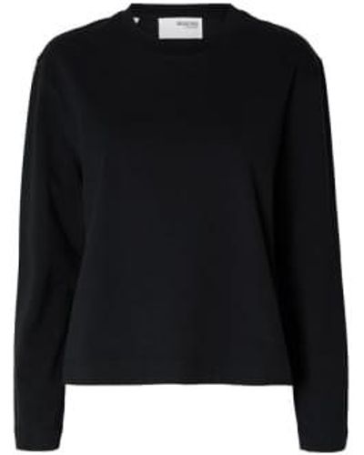 SELECTED Essential Long Sleeve Boxy Tee - Nero