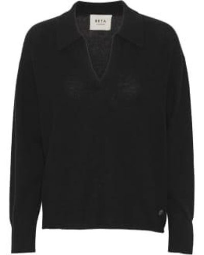 BETA STUDIOS Greta Polo Mongolian Cashmere Sweater - Black