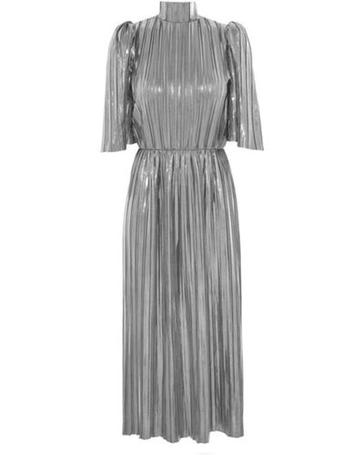 Lisou Diane Silver Metallic Plisse Midi Dress - Gray
