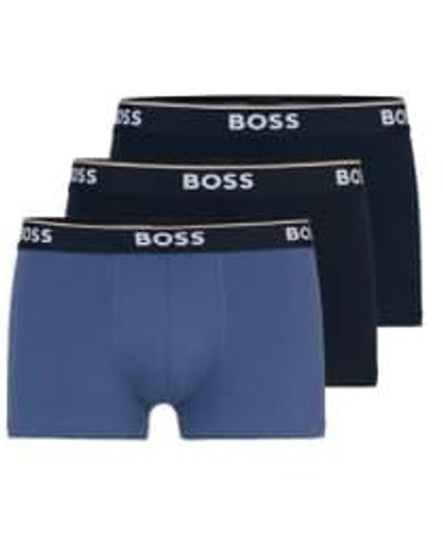 BOSS Boxed 3 Pack Of Cotton Trunks With Logo Waistbands 50508985 987 - Blu