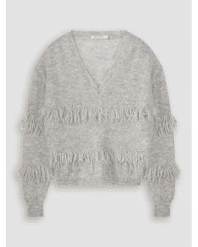 Summum Light Melange V Neck Fringe Sweater Uk 8 - Gray