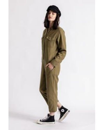 Brixton Washed Olive Melbourne Crop Coverall Small. - Green