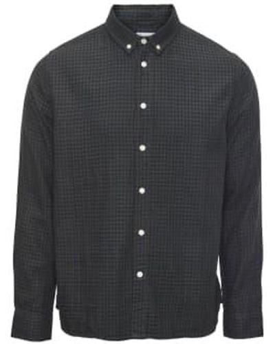Knowledge Cotton 90769-1090054 chemise à ajustement personnalisé à carreaux à double calque Forrest Night - Noir
