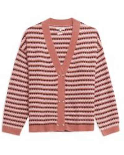 Yerse Dolo Striped Cardigan In Tonos Rosas From - Rosso