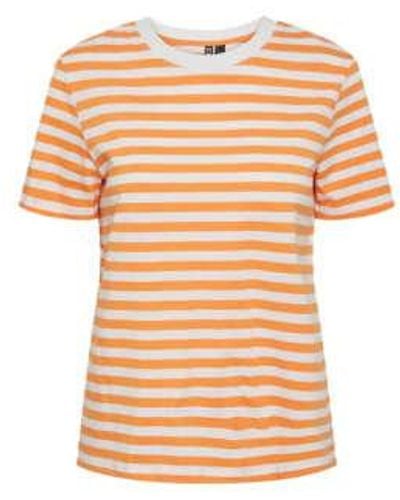 Pieces T-shirt rayé /blanc ria - Orange