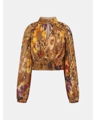Guess Bianca Pleated Top Or Caramel Bouquet - Marrone