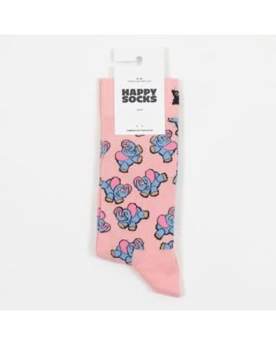 Happy Socks Chaussettes d'éléphants gonflables en rose clair - Rouge