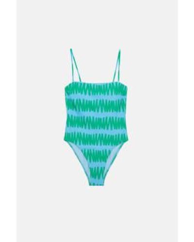 Compañía Fantástica Summer Vibes Striped Straight Neckline Swimsuit - Blue