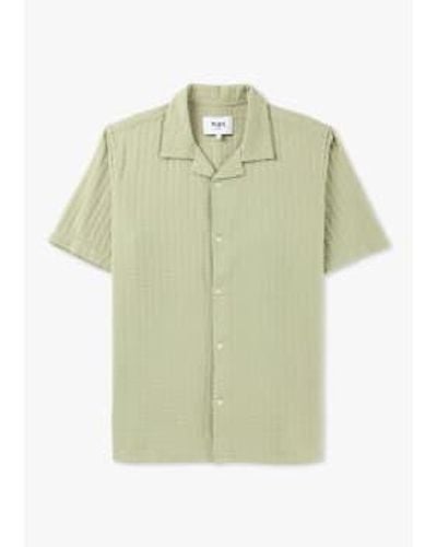 Wax London Mens Didcot Wave Stripe Short Sleeve Shirt In Sage - Verde