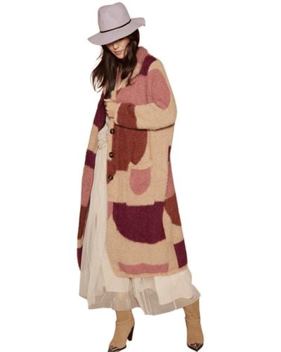 MEISÏE Abstract Pattern Knitted Coat - Brown