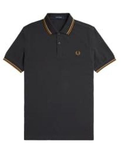 Fred Perry Slim fit twin tipped polo anchor / warm stone / dark caramel - Negro
