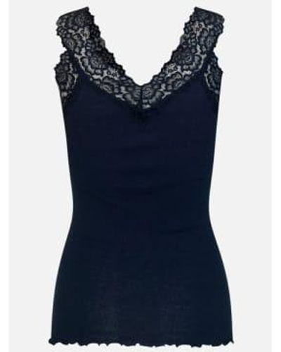 Rosemunde Navy Silk And Lace Strap Vest Xs - Blue