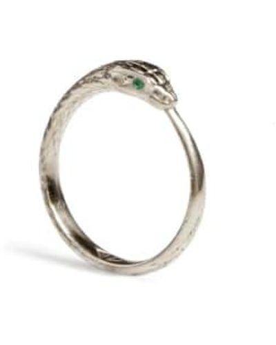 Rachel Entwistle Ouroboros Snake Ring With Emeralds - Metallizzato