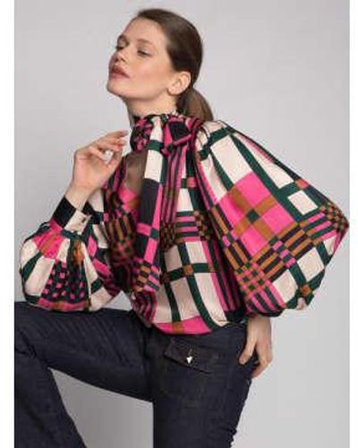 Vilagallo Marlene camisa ver, rosa, cheque marfil impreso - Multicolor