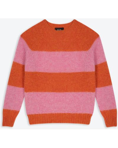 Lowie Brushed Stripe Jaffa And Pink Scottish Jumper - Orange